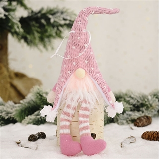 Julenisser med lys i mave - Lyserød - Højde: 35 cm